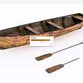 Vintage Handmade Wooden Boat With Natural Wood Grain And Wooden Oars