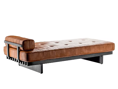 Brown Leather Button Tufted Ottoman With Dark Wood Frame And Modern Design 3d model