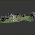 Rock Cave Entrance Scene With Natural Rock Formation And Lush Green Grass