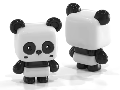 Cute Black And White Panda Toy With Cartoon Design And Round Ears 3d model