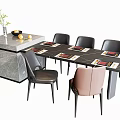 Modern Dining Table Set with Chairs Marble Countertop Vase and Fruits