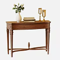 Classic Wooden Side Table with White Vase Flowers Stack of Books and Gold Candle Holders
