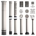 Decorative Columns with Intricate Carved Patterns and Various Architectural Designs 3d model