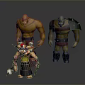 Man As Tall Muscular Warrior With Yellow Skin Armor And Small Feathered Headdress Figure