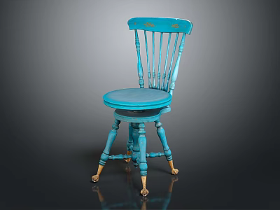 Turquoise Blue Wooden Accent Chair With Spindle Back Round Seat And Brass Casters 3d model