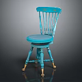 Turquoise Blue Wooden Accent Chair With Spindle Back Round Seat And Brass Casters