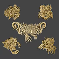 Golden Animal Wall Decor With Ornate Lion Head And Claw Designs