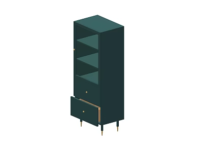 Modern Dark Green Chest of Drawers with Glass Door Shelves and Metal Legs 3d model