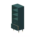 Modern Dark Green Chest of Drawers with Glass Door Shelves and Metal Legs