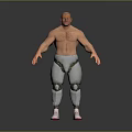 Muscular Build Bald Game Movie Character With Shirtless Torso Abs Cybernetic Pants Red White Shoes