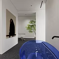 Modern Interior Space With Wine Rack Table Red Chair Green Plants And Stones