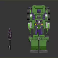 Green And Purple Robot Models With Mechanical Structure And Size Contrast