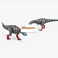 Two Mechanical Dinosaurs With Gray Blue Red Metal Structure And Robotic Design 3d model