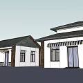 European Style Commercial Complex With Tower Pitched Roof And Stone Walls
