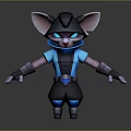 3D Feline Game Character With Large Ears Blue Eyes And Mechanical Warrior Armor