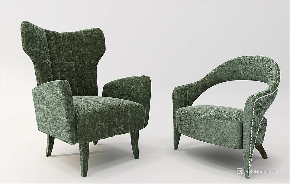 Modern Green Upholstered Single Sofa With Curved Back And Armrest Design 3d model