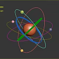 Copper Atomic Structure Model With Central Sphere Orbiting Rings And Small Spheres On Dark Background