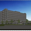 Modern Multi Story School Building Design With Glass Windows Plaza Green Plants And Pedestrians