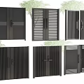 Black Slatted Double Doors In Various Exterior Designs With Green Trees Background