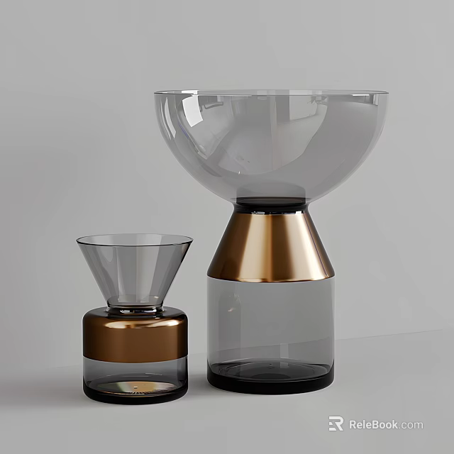 Modern Ceramic Vessels With Transparent Body And Gold Base For Home Decor 3d model 