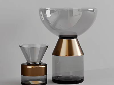 Modern Ceramic Vessels With Transparent Body And Gold Base For Home Decor 3d model