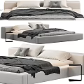 Modern Double Bed Design With Gray Frame Beige Pillows And Black Blanket 3d model