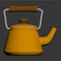 Orange Kettle With Wooden Handle And Metal Frame For Modern Kitchen Use