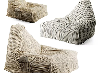 Stylish Striped Bean Bag Chairs With Comfortable Fabric Design For Living Room 3d model