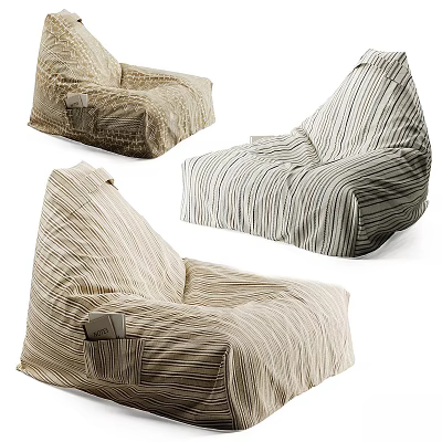 Stylish Striped Bean Bag Chairs With Comfortable Fabric Design For Living Room 3d model