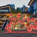 Vibrant Red Flower Floral Installation At Modern Building Entrance With Decorative Design