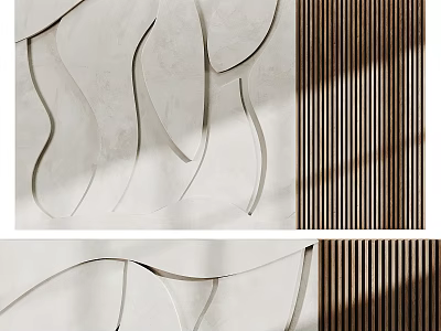 Modern Bedroom Accent Wall Design With Wavy Curves And Striped Wooden Panels 3d model