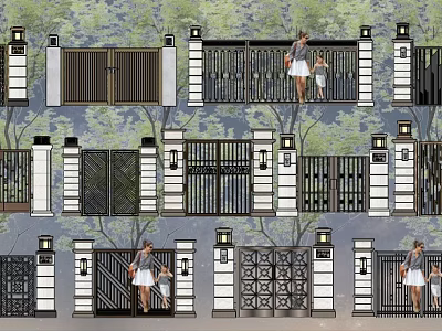 New Chinese style gate gate wall 3d model