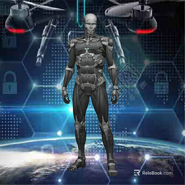 Intelligent Humanoid Smart Machine With Mechanical Armor And Digital Network Security 3d model 
