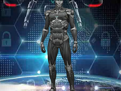 Intelligent Humanoid Smart Machine With Mechanical Armor And Digital Network Security 3d model