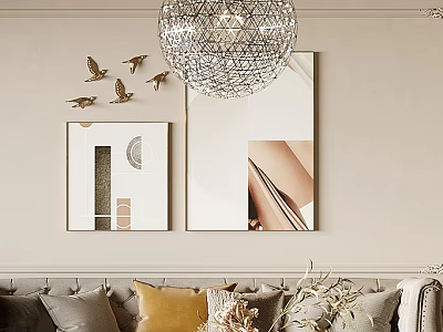 Elegant Modern Living Room Interior With Chandelier Decorative Paintings Sofa Pillows And Plants 3d model