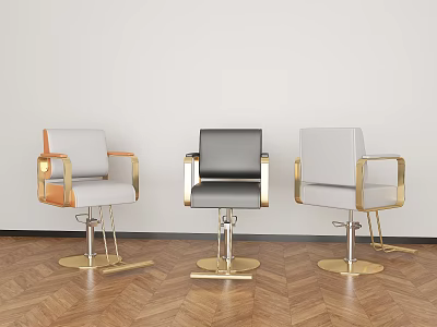 Beauty Salon Hair Styling Chairs with Modern Design Gray Black Seats and Gold Metal Frames 3d model