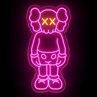 Neon Decorative Light With Pink Yellow Glow And Cartoon Character Shape 3d model