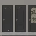 Dofform Black Hinged Doors with Oval Rectangular and Glass Panel Designs and Brass Handles 3d model