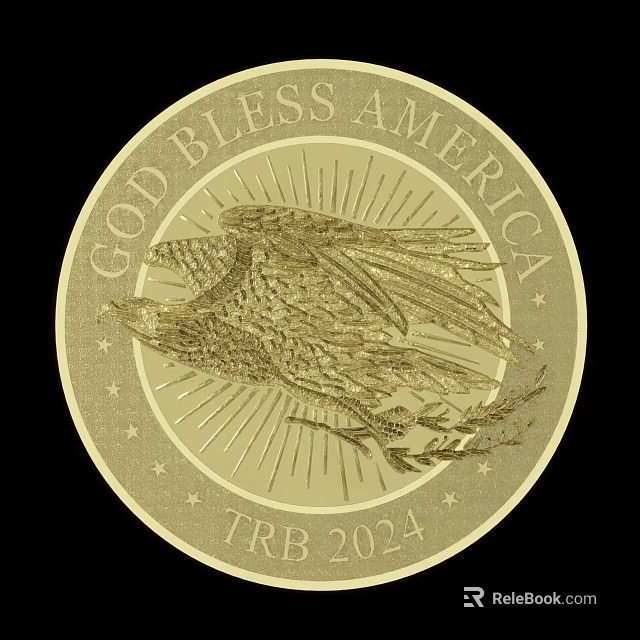 Intricate Eagle Engraved Gold Coin With God Bless America TRB 2024 Stars And Radiant Design 3d model 