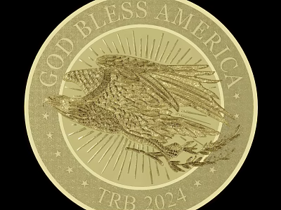 Intricate Eagle Engraved Gold Coin With God Bless America TRB 2024 Stars And Radiant Design 3d model