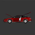 Red Sports Car With Open Hood And Doors Showcasing Engine And Interior