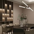 Modern Restaurant Interior With Wooden Wall Panels Hanging Lights And Dining Table