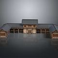 Traditional Wooden Architecture With Symmetrical Design Tile Roof And Veranda Structure