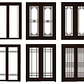 Wooden Frame Sliding Doors With Various Glass Panel And Grid Patterns For Interior 3d model
