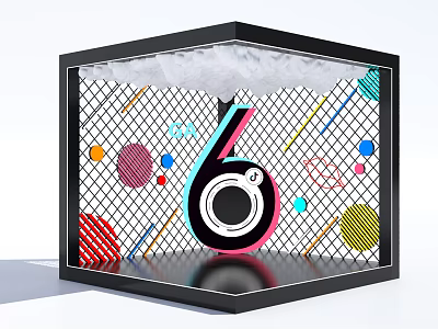 Colorful 618 Promotional Display Cube With Mesh Background And Geometric Patterns 3d model