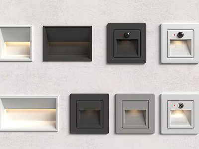 Various Recessed Wall Light Fixtures In Black White And Gray Designs 3d model