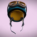 Teal Motorcycle Helmet With Gold Goggles And Black Stripe Design