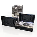 Dark Stone And Metal Structural Scene Components With Detailed Textured Panels