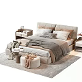 Modern Double Bed Bedroom Interior With Bedside Tables Decorative Pillows And Area Rugs 3d model