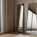 Stylish Full Length Mirrors in Modern Room with Window Blinds Curtains Wooden Floor and Rug